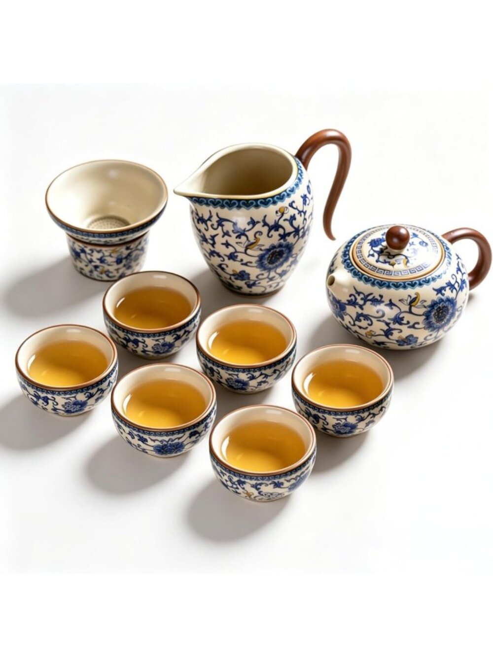 Elegant 10-Piece Ceramic Tea Set - Portable Teapot, Cups & Strainer for Tea